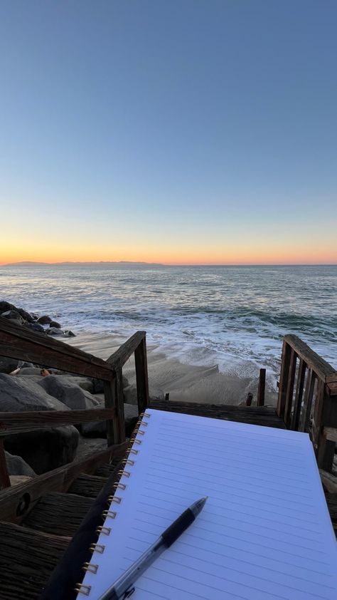 Journaling At The Beach, Solo Travelling Aesthetic, Studying At The Beach, Living By The Beach Aesthetic, Beach Journaling, Vision Board Inspiration, Ocean Vibes, 2025 Vision, Coastal Blue