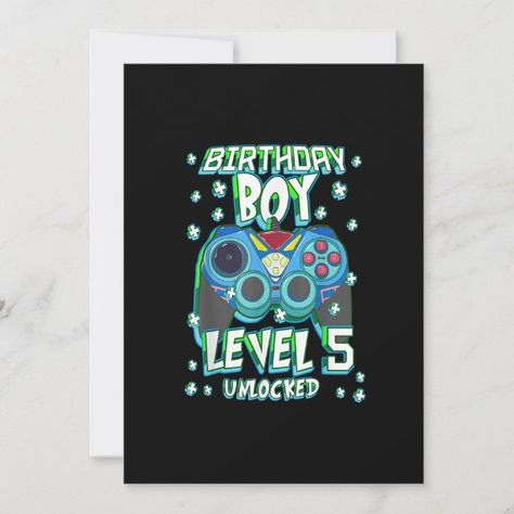 Level 5 Unlocked Gamer 5th Birthday Video Game Lov Invitation Birthday Video, Level 5, Birthday Gif, 5th Birthday, Boy Birthday, Video Game, Birthday Invitations, Video Games, Created By