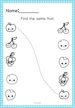 Cute Fruits Pencil Control Worksheets (Tracing and Matching Activity) Fruits Matching Worksheet, Fruits Worksheets For Kids, Toddler Teaching Activities, Fruit Vocabulary, Children's Day Activities, Color Activities For Toddlers, Shape Worksheets For Preschool, Preschool Activities Printable, Pencil Control