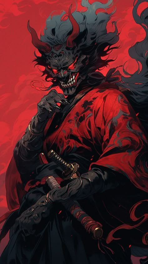 Oni Art, Oni Samurai, Japanese Art Samurai, Warrior Concept Art, Samurai Wallpaper, Samurai Artwork, Dark Art Tattoo, Cool Anime Backgrounds, Samurai Art