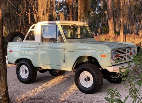 This 1971 Ford Bronco resto-mod comes equipped with a brand new Ford Racing engine boasting over 500+ HP synced with a Holley/AED performance carb. https://classiccars.com/listings/view/1586874/1971-ford-bronco-for-sale-in-winter-park-florida-32789 Vintage Ford Bronco Green, 1971 Ford Bronco, 1972 Ford Bronco, 1967 Ford Bronco, Ford Bronco 1970's, Ford Bronco Aesthetic, Green Ford Bronco, 1966 Bronco, Bronco Colors