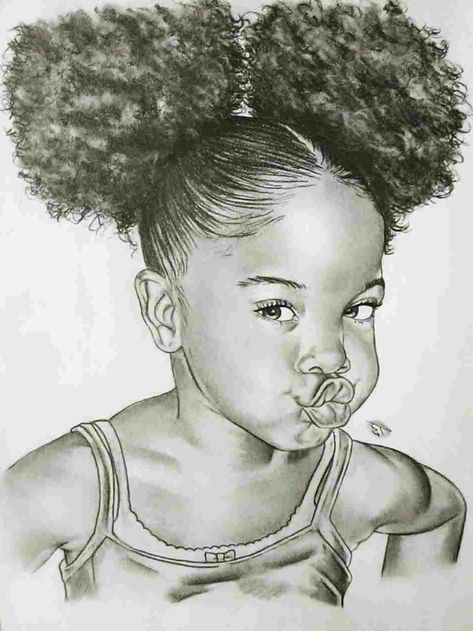 drawing-of-a-cute-girl-toddler-with-curly-hair-in-two-ponytails-easy-drawings-of-people Art Black Love, Natural Hair Art, 얼굴 드로잉, Afrique Art, Black Art Painting, Black Artwork, Black Art Pictures, Black Love Art, Dope Art