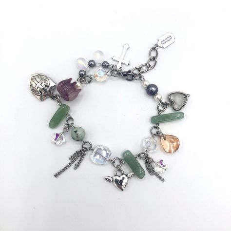 Fairycore Jewelry, Pearl Charm Bracelet, Y2k Jewelry, Dalmatian Jasper, 21st Birthday Gifts, Grunge Y2k, Birthday Gift For Her, Pearl Charms, Purple Flower