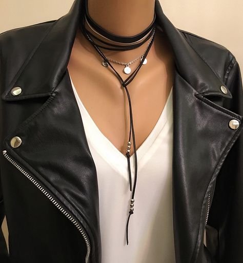 A personal favorite from my Etsy shop https://www.etsy.com/listing/510192929/new-black-leather-choker-necklacemulti Mens Silver Pendants, Long Leather Necklace, Black Leather Choker, Antique Silver Necklace, Charm Choker Necklace, Leather Choker Necklace, Bridal Pearl Necklace, Necklace Leather, Hand Necklace