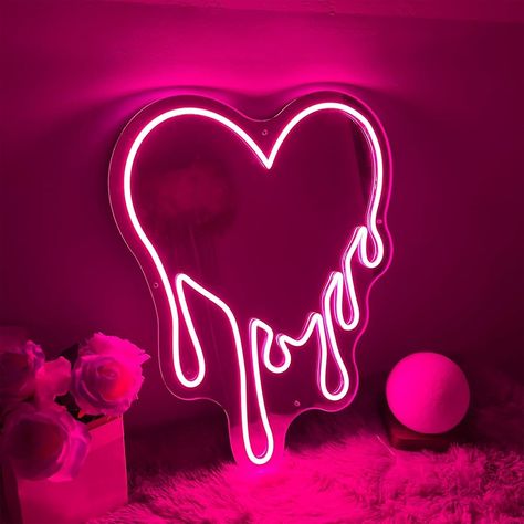 Makeup Room Salon, Blush Pink Bedroom Decor, Wedding Party Makeup, Pink Neon Wallpaper, Neon Heart Light, Pink Living Room Decor, Pink Neon Lights, Melting Heart, Heart Neon