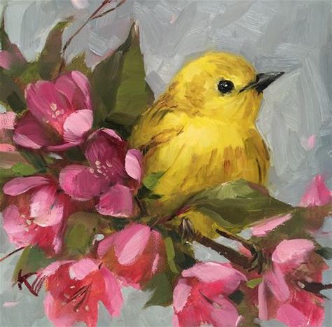 Yellow Warbler, Bird Painting Acrylic, Bird Paintings On Canvas, Bird Artwork, Yellow Bird, Paintings Decor, Amazing Art Painting, Bird Drawings, Flower Art Painting