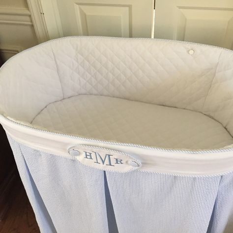 Here's the "raw" bassinet  that was delivered to my house recently. As a surprise for her daughter, my customer asked me to make a cover for... Bassinet Skirts, Baby Bassinets, Halo Bassinet, Bassinet Cover, Wicker Bassinet, Angel Gowns, Surprises For Her, Baby Bunting, Baby Bassinet