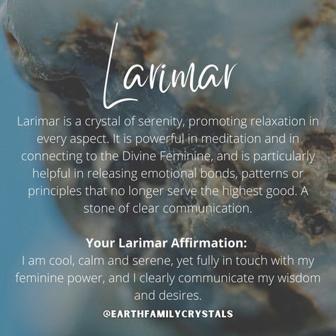 Larimar Crystal, Crystal Properties, Crystals Healing Properties, Crystals For Sale, Crystal Healing Stones, Feminine Power, Crystal Magic, Crystal Meanings, Spirituality Energy