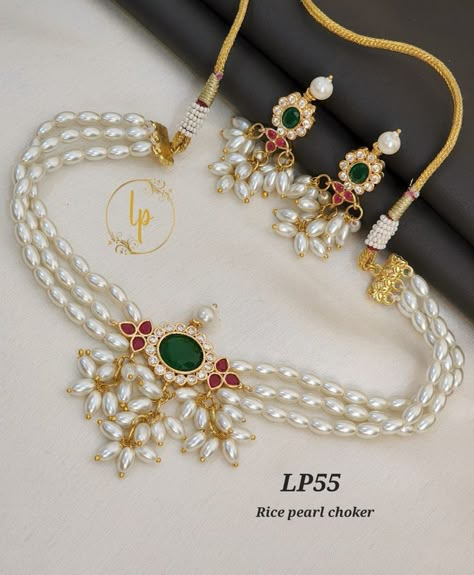 850/-rice pearl chokar for sale |whatsapp-9177993969 Rice Pearls Jewellery, Vanki Designs Jewellery, Necklace Set Indian Bridal Jewelry, Fashion Jewelry Quotes, Pearls Jewellery, Rice Pearls, Choker Necklace Designs, Gold Earrings Wedding, Pearl Jewelry Design