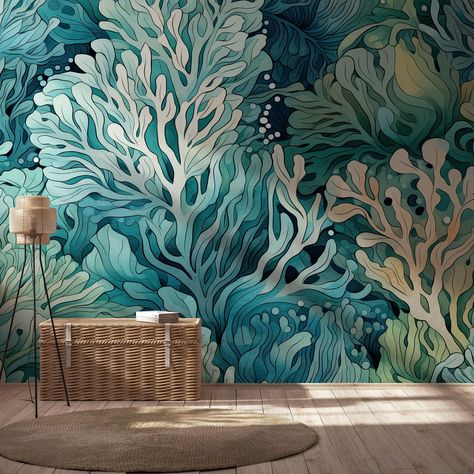 Sea plant wallpaper | Wall Decor | Home Renovation | Wall Art | Peel and Stick Or Non Self-Adhesive Vinyl Wallpaper 🔥 CUSTOM ORDER & PERSONALIZATION Didn't find the perfect size? We also offer custom orders. 🔥 PREMIUM QUALITY MATERIALS ✮ Peel and Stick ✮ Vinyl Regular (Standard Smooth Vinyl, Non Self-Adhesive) ✮ Vinyl Canvas (Non Self-Adhesive) ✮ Vinyl Stone (Non Self-Adhesive) ✮ Vinyl Brush (Non Self-Adhesive) ✮ Vinyl Sand (Non Self -Adhesive) ✮ Vinyl Leather (Non Self-Adhesive) ✮ Vinyl Ribbe Coral Reef Wall Decal, Under The Sea Mural Michaels Stores, Wallpaper Ceiling Bathroom Tropical, Wallpaper Accent Wall Teal, Mermaid Wallpaper Mural, Mermaid Themed Bedroom Wallpaper, Mural Wallpaper Water, Wave Wallpaper Living Room, Whale Wallpaper Bedroom