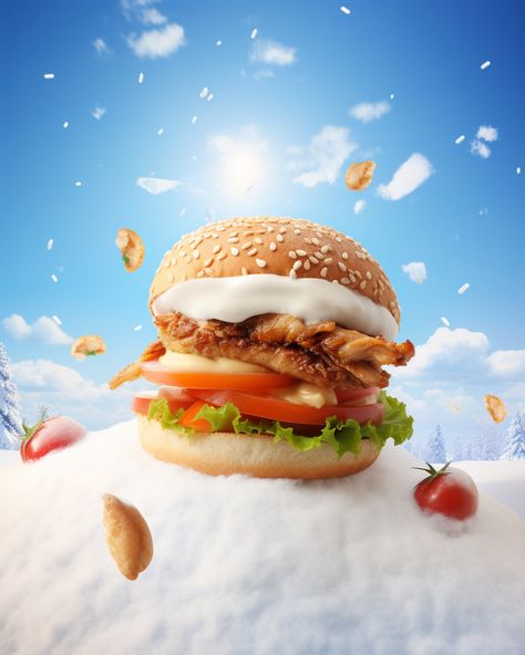 Burger out on a winter day Winter Food Ads, Burger Creative Ads, Graphic Design Infographic, Social Media Advertising Design, Creative Advertising Design, Design Infographic, Power Points, Food Poster Design, Food Ads