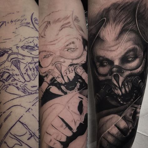 Clarke Rendition on Instagram: “Stencil v tattoo immortan joe for Max, cheers bro! Bookings - www.clarketattooart.co.uk Sponsored by @yayofamilia #yayo…” Mad Max Tattoo, Max Tattoo, Immortan Joe, V Tattoo, Post Apocalyptic Fashion, Apocalyptic Fashion, Mad Max, Post Apocalyptic, Portrait Tattoo