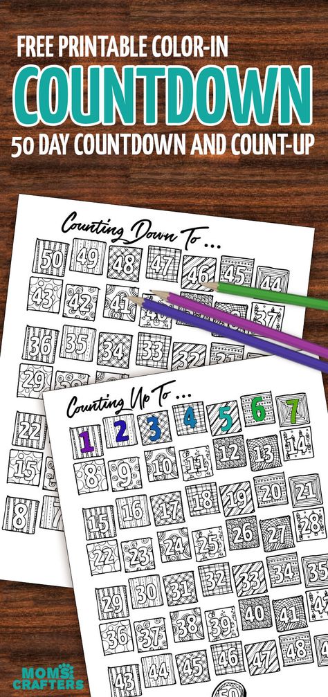 Color in the days as they pass - this free printable countdown calendar and progress tracker are so much fun - when it's colored in the big day is here! Use it to track progress (count up) - days sugar-free, diet calendar, or even to count the Omer (sefirat haomer). Use the countdown to anticipate your travels or to count toward a holiday... Printable Countdown Calendar, Deployment Countdown, Retirement Countdown, Countdown Calendar Printable, Daily Calendar Template, Pregnancy Countdown, Progress Tracker, Free Calendar Template, Blank Calendar Template