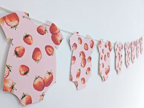 Strawberry Gender Reveal, Strawberry Gender, Girl Baby Shower Strawberry Theme, A Berry Sweet Baby Is On The Way, Berry Sweet Baby Sprinkle, Berry Excited Baby Shower Theme, Berry Sweet Baby Shower Invitations, Gender Reveal Banner, Baby Shower Garland