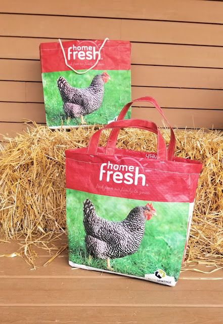 Make your own DIY Chicken Feed Bag Market Tote - Fresh Eggs Daily® Feed Sack Bags, Feed Bag Tote, Bags Brands, Feed Bag, Plastic Grocery Bags, Feed Bags, Market Tote Bag, Indian Chicken, Diy Chicken