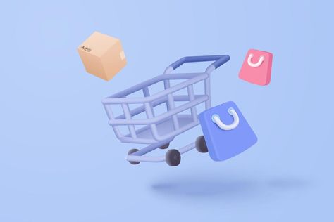 3D shopping cart with price tags for online shopping and digital marketing ideas. basket and promotional labels on purple background shopping bag buy sell discount 3d vector icon illustration Shopping Cart Logo, Digital Marketing Ideas, Cart Logo, Bow Display, 3d Vector, Red Gift Box, Vector Icons Illustration, Instagram Graphic, Blue Gift