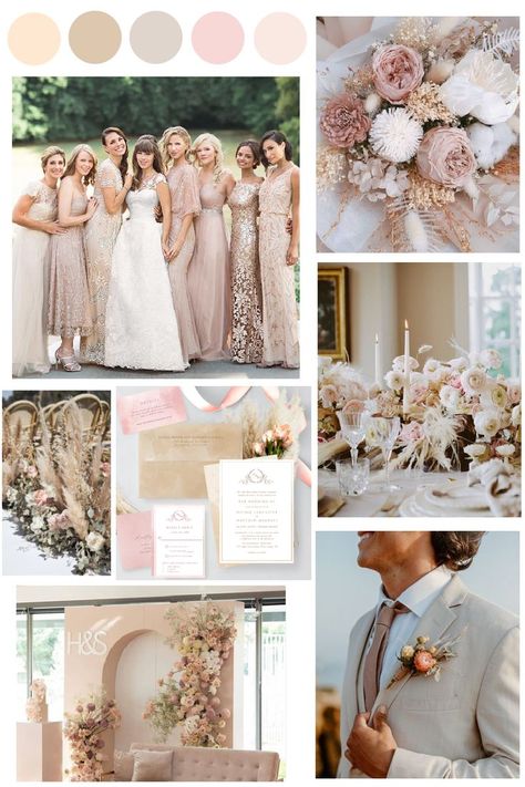 Elegant Beige and Blush Pink Wedding Color Theme Blush Pink And Beige Wedding, Champagne And Dusty Rose Wedding, Pink And Beige Wedding, Beige Wedding Theme, Cream Wedding Theme, Pink Champagne Wedding, Pink Wedding Palette, Pink Wedding Color Scheme, Champagne Wedding Themes