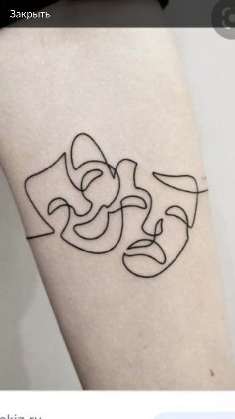 Theatre Symbol Tattoo, Tattoos For Actors, Meaningful Line Tattoo, Theatre Inspired Tattoos, Theatre Aesthetic Drawing, Drama Tattoo Ideas, Actor Tattoo Ideas, Theatre Faces Tattoo, Theater Faces Tattoo