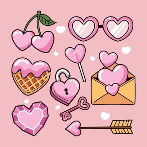 Free vector hand drawn love cartoon elem... | Free Vector #Freepik #freevector #heart-character #cute #hand-drawn-illustration #cartoon-set Cartoon Elements, Valentine's Day Illustration, Love Cartoon, Valentines Illustration, Cute Easy Doodles, Valentine Stickers, Banner Ads Design, Cute Easy Drawings, Beautiful Stickers