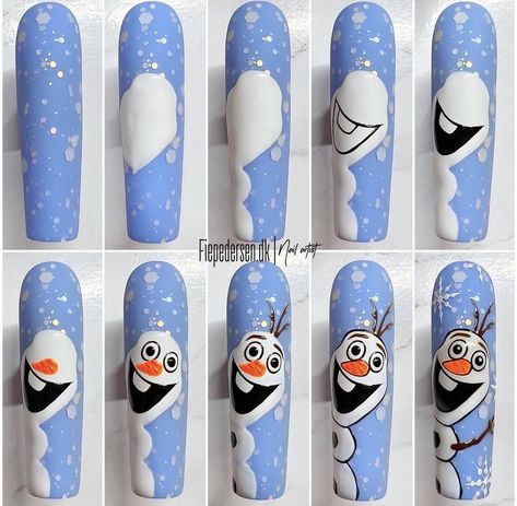 Olaf Nail Art, Olaf Nails, Snowman Nail Art, Christmas Nail Designs Easy, Frozen Nails, Nail Art Noel, Snowman Nails, Xmas Nail Art, Gel Paint