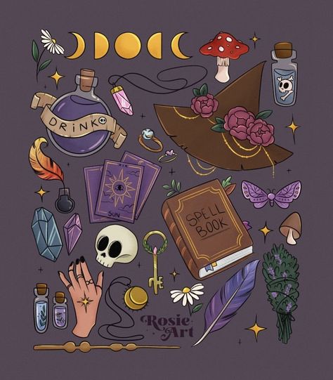 Witchy Digital Art, Witchy Stuff Aesthetic, Cute Witchy Art, Cute Witch Aesthetic, Witch Cupboard, Witchy Drawings, Witchy Illustration, Cottagecore Moodboard, Widget Images