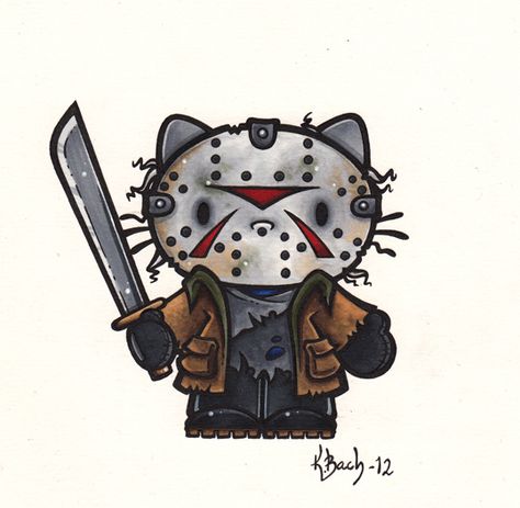 Hello Friday the 13th Friday The 13th Tattoo, Imprimibles Halloween, Horror Cartoon, Hello Kitty Tattoos, Hello Friday, Horror Movie Icons, Octopus Tattoo, Hello Kitty Characters, Kitty Drawing