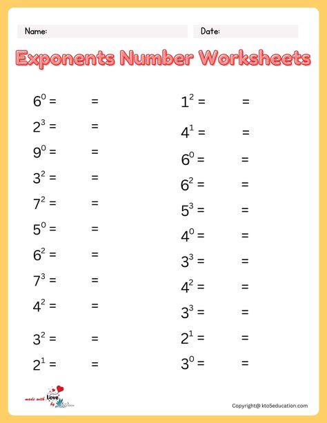 Simple Exponents Worksheets | FREE Download Check more at https://kto5education.com/simple-exponents-worksheets/ Exponent Properties, Exponents Practice, Exponents Worksheet, Exponential Equations, Stem Activities Middle School, Thanksgiving Activities For Kindergarten, Alphabet Practice Sheets, Exponent Rules, Exponent Worksheets