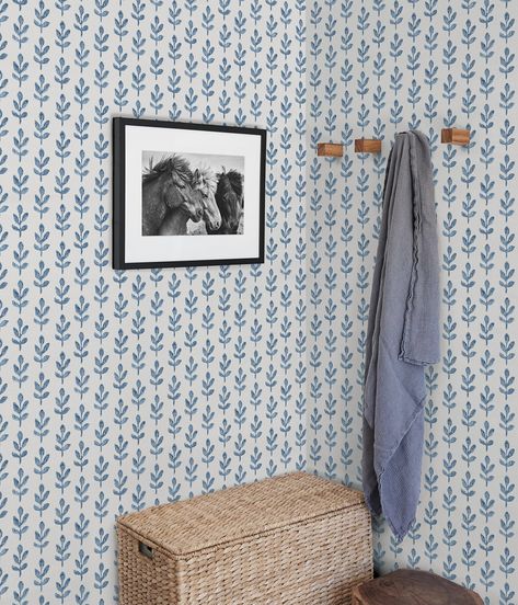 Whiskers Blue Leaf 3123-13841 Brewster Wallpaper – Wallpaper Warehouse Paste Wallpaper, Brewster Wallpaper, Entry Hallway, W Wallpaper, Guest Cottage, Cottage Interiors, Botanical Wallpaper, Blue Bathroom, Bathroom Wallpaper