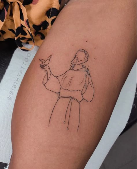 Saint Francis Tattoo, St Francis Tattoo, Catholic Tattoos, Artist Tattoo, Silhouette Tattoos, Sao Jose, Elegant Tattoos, Fine Line Tattoos, St Francis