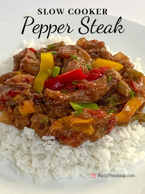 Steak Recipe Healthy, Slow Cooker Pepper Steak Recipe, Pepper Steak Recipe Easy, Crock Pot Pepper Steak, Slow Cooker Pepper Steak, Healthy Steak Recipes, Crockpot Pepper Steak, Crockpot Stuffed Peppers, Round Steak Recipes