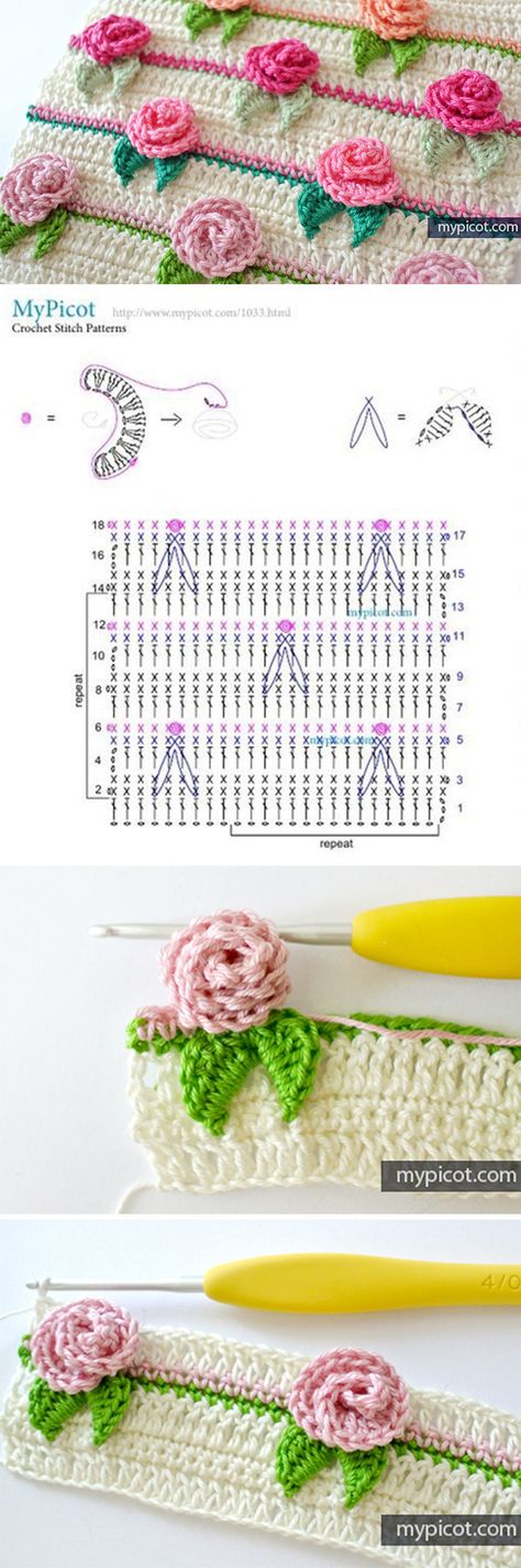 Flower stitch is one of the most vast type of stitch in the crochet world. But, this rose stitch crochet pattern is one of the most beautiful I have ever seen. If you want to add something lovely on your crochet project, you should definitely learn how to make this flower stitch, because it fits… Rose Stitch, Stitch Crochet Pattern, Flower Stitch, شال كروشيه, Crocheted Flowers, Types Of Stitches, Crochet Vintage, Stitch Crochet, Crochet World