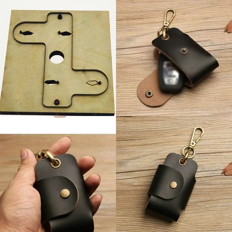 Car Key Leather Case, Leather Key Holder Pattern, Leather Car Accessories, Diy En Cuir, Diy Stencil, Diy Leather Projects, Leather Craft Patterns, Car Key Holder, Leather Bag Pattern