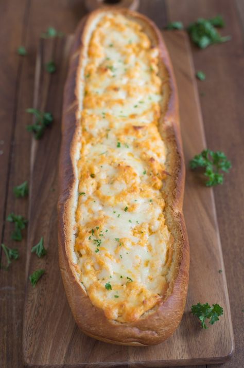 Crusty artisan bread filled with buffalo chicken dip is a perfect party or game day appetizer. Chicken Stuffed Bread, Buffalo Chicken Bread, Crusty Artisan Bread, Chicken Bread, Stuffed Bread, Pan Relleno, Chicken Stuffed, Cheesy Bread, Chicken Dip