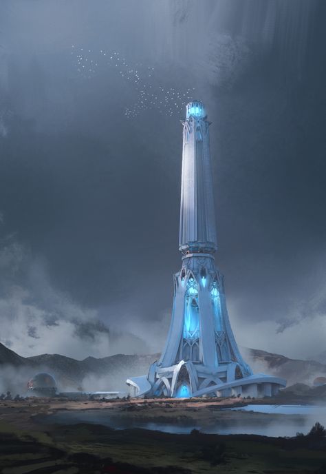 Fantasy Tower Design, Mage Tower Concept Art, Magic Tower Fantasy Art, Fantasy Tower Art, Wizard Tower Art, Wizard Tower Concept Art, Fantasy Wizard Tower, Fantasy Building Concept Art, Tower Concept Art