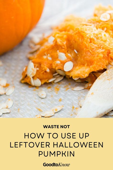 Carving a pumpkin this Halloween? Use up leftover pumpkin with our ultimate guide - from cooking to storing, as well as recipe ideas! Pumpkin Leftover Recipes, How To Use Pie Pumpkins, Pumpkin Pulp Uses, Things To Do With A Pumpkin, Carving Pumpkin Recipes, How To Use Pumpkin, Things To Do With Pumpkin Guts, Pumpkin Carving Recipes, Pumpkin Pulp Recipes