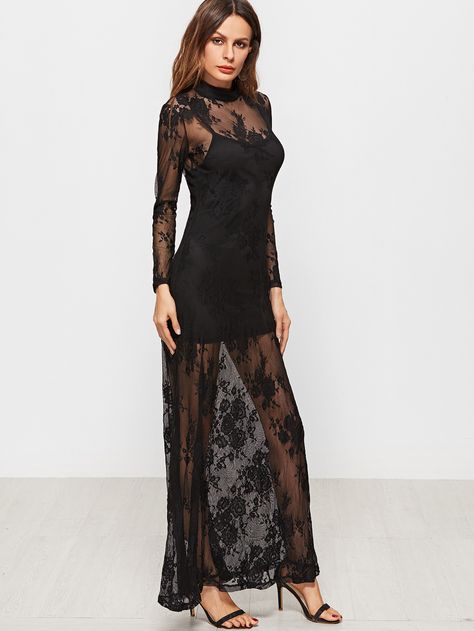 lace overlay dress and cami dress Clothes Encounters, Floral Lace Maxi Dress, Black Lace Maxi Dress, Halter Backless Dress, Black Mock Neck, Embroidered Lace Dress, Lace Overlay Dress, Lace Dress Black, Black Lace Dress