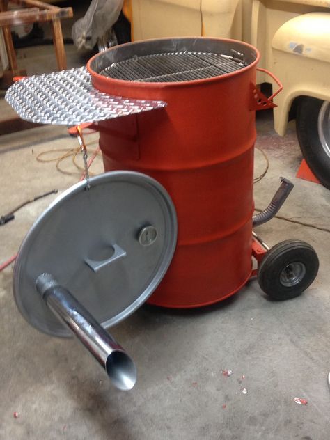 From my Flickr pages. Building a Pit Barrel Smoker, aka ugly drum smokers Kush Empire, Backyard Oven, Build Your Own Smoker, Uds Smoker, Bbq Grill Diy, Ideas For Recycling, Recycled Barrel, Ugly Drum Smoker, Diy Smoker