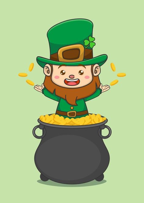 Cute Leprechaun With Gold Pot Cute Leprechaun, Beer Cartoon, Vector Portrait, Psd Icon, Coloring Book Art, Vector Photo, St Patricks Day, Premium Vector, Cute Cartoon