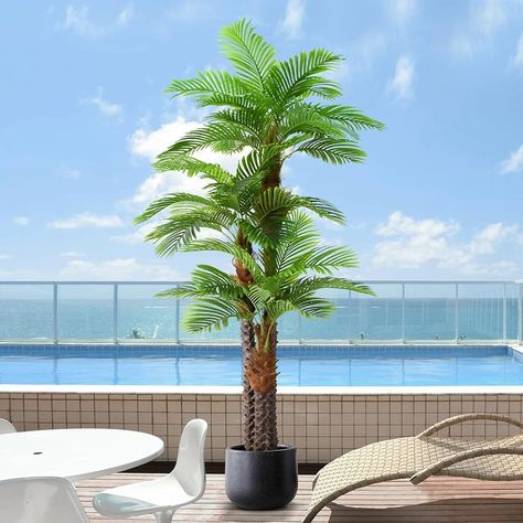 Amazon.com: Keeplush 8.5ft Tall Artificial Palm Tree for Outdoors - Triple Phoenix Palm, UV Resistant, Large Fake Silk Palm Tree - Perfect for Patio, Poolside, Home Indoor Aesthetic Decor : Home & Kitchen Tree Placement, Patio Paradise, Indoor Aesthetic, Fake Palm Tree, Plant Style, Faux Tree, Palm Fronds, Aesthetic Decor, Handmade Wreaths