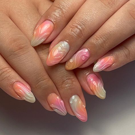 Aura Y2k Nails, Airbrush Nail Designs Short, 3d Ombre Nails, Airbrush Ombre Nails, Aura 3d Nails, Air Brush Nail Set, Airbrush Nail Designs, Jelly Gloss, Aura Beauty