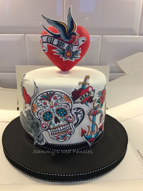 Tattoo themed birthday cake Tattoo Birthday Cake, Tattoo Cake Birthday, Tattoo Themed Birthday Party, Tattoo Cake Ideas, Happy Birthday Tattoo, Birthday Cake Image, Tattoo Cake, Birthday Cake Images, Artist Cake