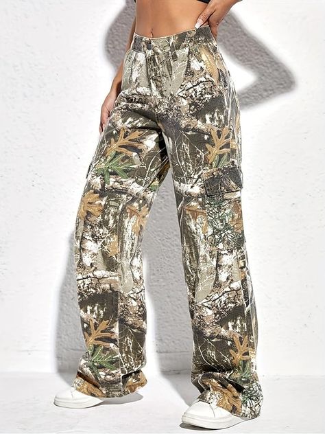 Women's Camo Cargo Pants High Waist Baggy Wide Leg Camouflage Army Fatigue Slim Fit Pockets Joggers Sweatpants, Camo, Medium : Amazon.ca: Clothing, Shoes & Accessories Abstract Dresses, Denim Style Casual, Summer Prints Fashion, Style Overalls, Camo Jeans, Shiny Pants, Denim Dresses, Camo Pants, Type Of Pants