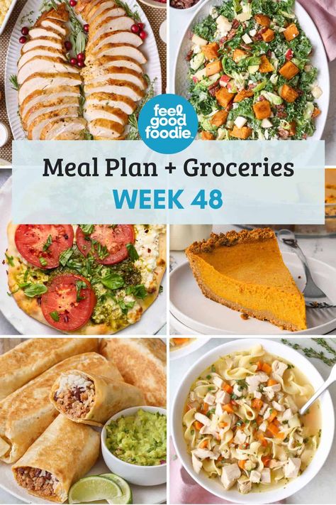 Check out these easy and organized meal plans that include 5 dinner recipes for the week, plus a breakfast and snack/dessert idea you can make any time. | Weekly Meal Plan | Feelgoodfoodie Recipes, Organizing Meal Planning, Recipes For The Week, Weekly Meal Plans, Plan Your Week, Pot Beef Stew, Leftover Turkey Recipes, Homemade Dinner Rolls, Free Meal Plans