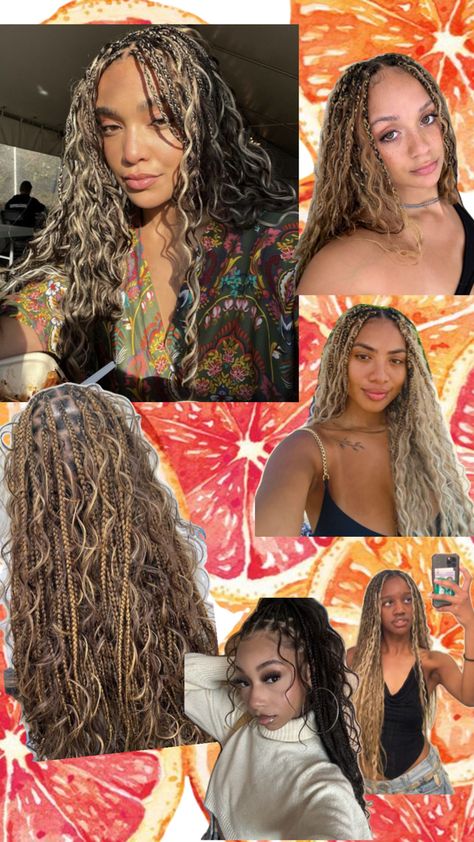 Blonde box braids with bohemian curls Box Braids With Bohemian Curls, Braids With Bohemian Curls, Bohemian Curls, Blonde Box Braids, Summer Braids, Braid Inspiration, Box Braids, Braids, Blonde