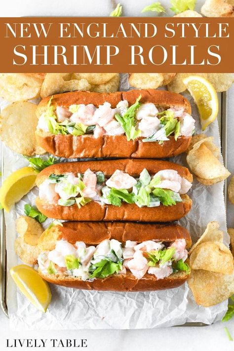 New England Shrimp Rolls, New England Summer Recipes, Shrimp Rolls Sandwich New England, Summer Shrimp Rolls, Shrimp Rolls Sandwich, Shrimp Salad Rolls, Date Night Meals, Creamy Shrimp Salad, Roll Sandwiches