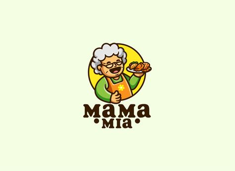 Grandma Logo Design, Cartoon Logo Design, Cooking Mama Icon, Grandma Illustration, Mascot Logo Design, Mama Logo, Character Logo, Mascot Logo, Food Mascot Logo