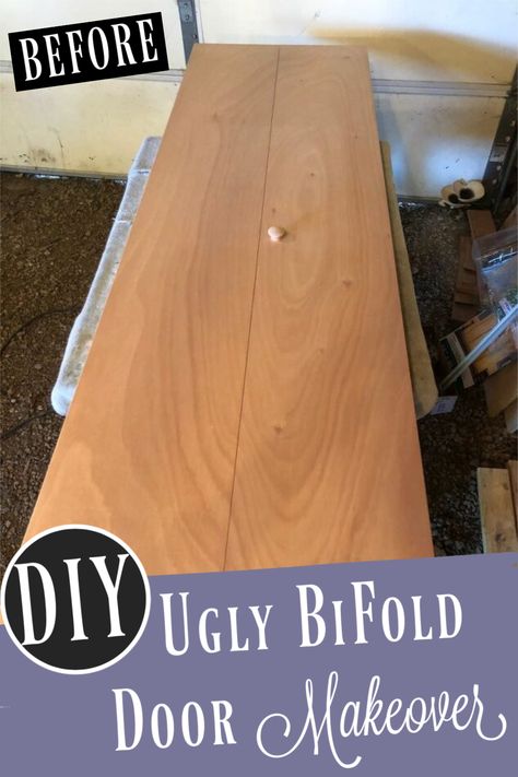 Do you ever look at your bifold doors and wish they looked nicer?  Now you can EASILY give them a complete makeover!  #diy #diys #craft #crafts #crafting #howto #handmade #homedecor #decor #makeover #makeovers #redo #repurpose #reuse #recycle #recycling #upcycle #upcycling  #unique | sponsored Hollow Core Bifold Door Makeover, Flat Bifold Door Makeover, Covering Bifold Doors, Barn Door Bifold Closet Doors, Upcycle Bifold Closet Doors, Paint Bifold Closet Doors, Diy Bi Fold Closet Door Makeover, Accordion Closet Doors Makeover, Repurpose Bifold Doors