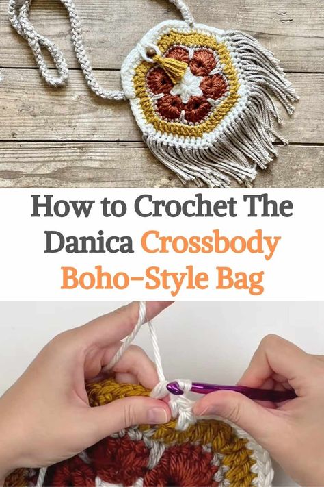 How to Crochet The Danica Crossbody Boho-Style Bag Crochet Boho Purse, Crochet Boho Bag Pattern, 2024 Crochet, Boho Crochet Patterns, Boho Style Bag, Crochet Boho Bag, Bohemian Crochet, Crossbody Bag Pattern, Boho Crossbody Bag