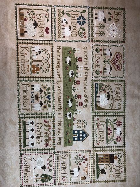 Little house needleworks & country cottage needlework cross stitch patterns for little sheep virtues and sheep in the meadow. Sheep Cross Stitch, Little House Needleworks, Country Quilts, Cross Stitch Finishing, Cross Stitch Samplers, Scrappy Quilts, Cross Stitching, Little House, Country Cottage