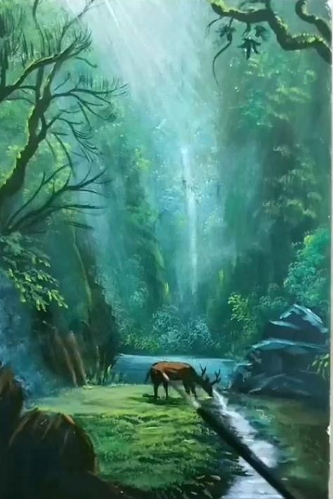 Deep Forest Deer Acrylic Painting #landscaping #landscapingideas #gardenideas Forest Deer, Canvas Painting Tutorials, Soyut Sanat Tabloları, Landscape Art Painting, Painting Art Lesson, Nature Art Painting, Painting Gallery, Diy Canvas Art Painting, Amazing Art Painting